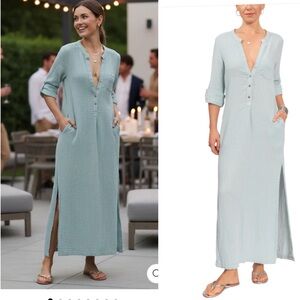 Tracey Caftan Chalcedony Cotton Bubble Gauze Brown Long Sleeve Maxi Dress Tunic